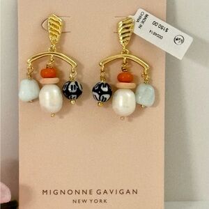 NWT Mignonne Gavigan Lupe Pearl Beaded Resort Chandelier Earrings